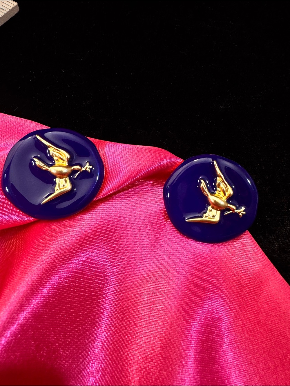 Schiaparelli inspired Purple Enamel Bird Medallion Buttons with Gold Accent